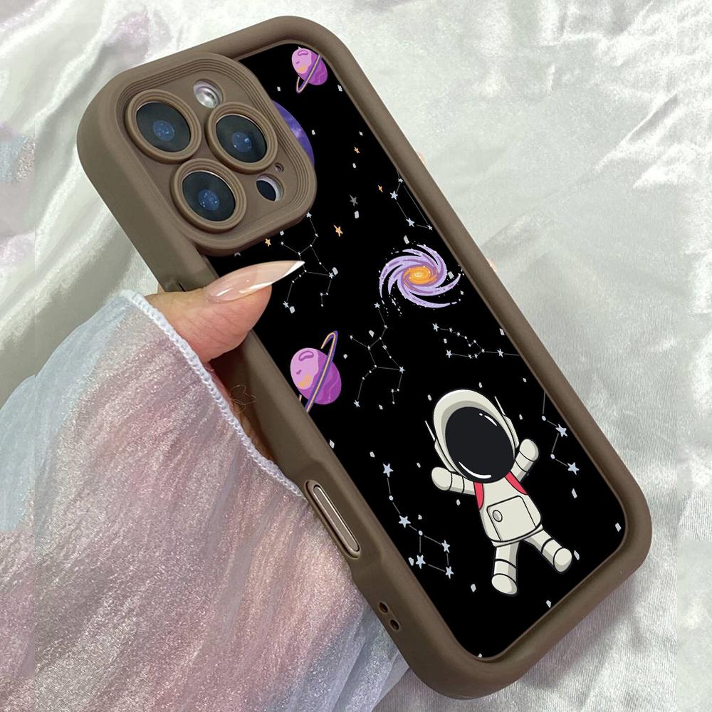 JT118 Cartoon Space Cute Astronaut for iPhone 17 16 15 Pro Max Samsung S26 S25 S24 Ultra A17 A16 A07 A56 A06 Xiaomi 15T Redmi 15c 14c Soft TPU Case