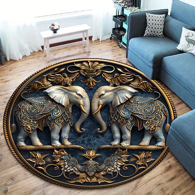 elephant Round Area Rug,Carpet Rug for Living Room Bedroom Sofa Playroom Decor,Non-slip Floor Mat