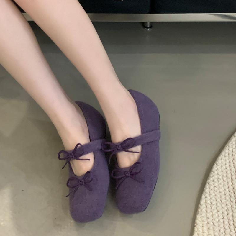 

Inner height increase velvet single shoes women s shoes 2025 new ballet small leather shoes Korean version suede square head lace-up Mary Jane 39