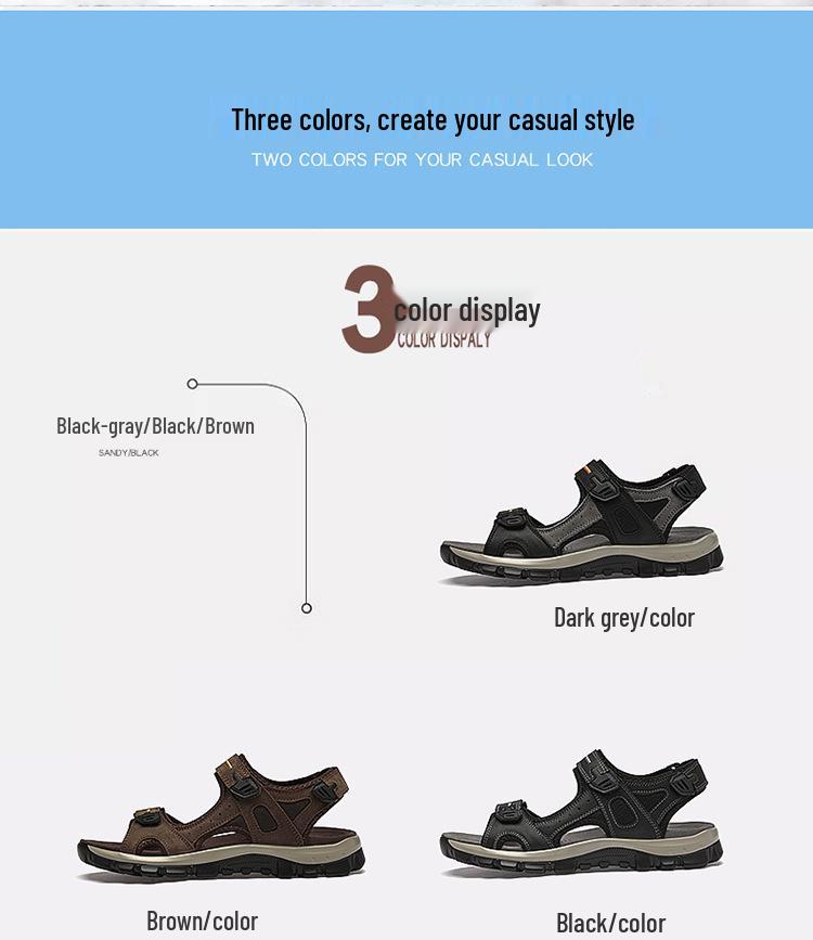 Men's Summer Velcro Cowhide Sandals: First-Layer Beach & Outdoor Wear