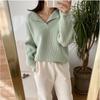 Women Turn-down Collar Sweater Solid Casual Knit Pullover Autumn Winter Long Sleeve Fashion Korean Streetwear Jumper