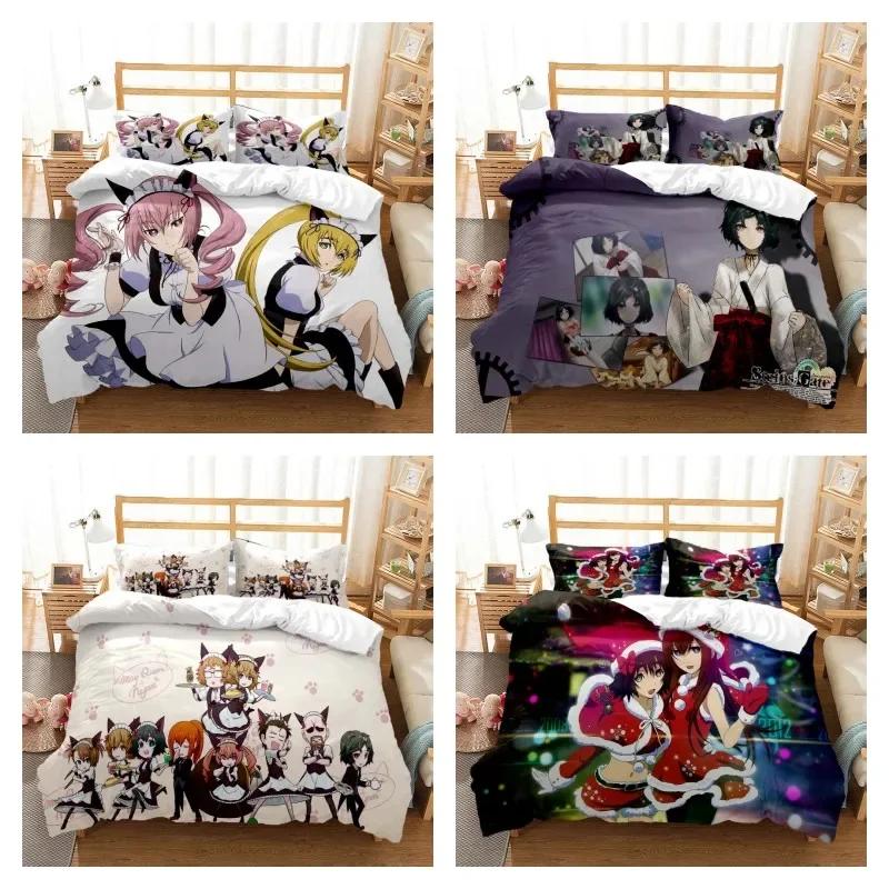 Steins; Gate Digital Printed Polyester Bedding Set for Boys and Girls Three Piece Comfortable Soft Couple Gift Bedding Set