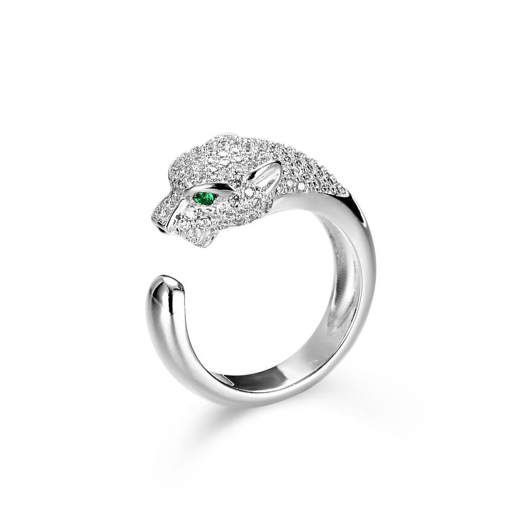 New Full Diamond Leopard Head Open Ring for Women, Light Luxury, Exquisite and Personalized, Non Fading Food Ring