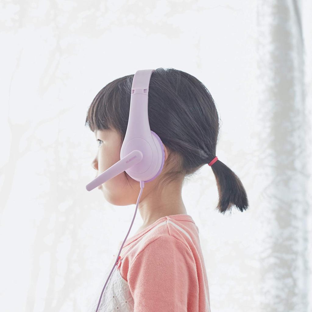 ELECOM Headphones for Children Connection 4 with Rotating Microphone Arm Purple Width 121 X Depth 43 X Height 122 Mm Not [3.5mm Poles] HS-KD01TPL