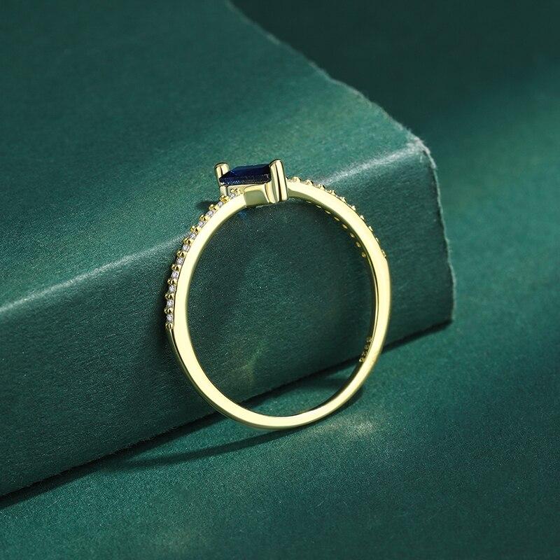 Bague classique en or 18 carats pour femmes, Baguette en saphir profond, diamant complet, bleu foncé, bijoux originaux en argent Sterling 925, cadeau