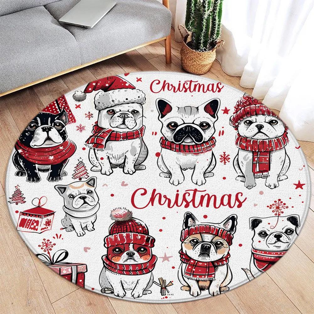 Cartoon Christmas Dinosaur Round Carpet Snowman Xmas Tree Cartoon Animal Kids Mat Home Living Room Bedroom Decorative Floor Rugs