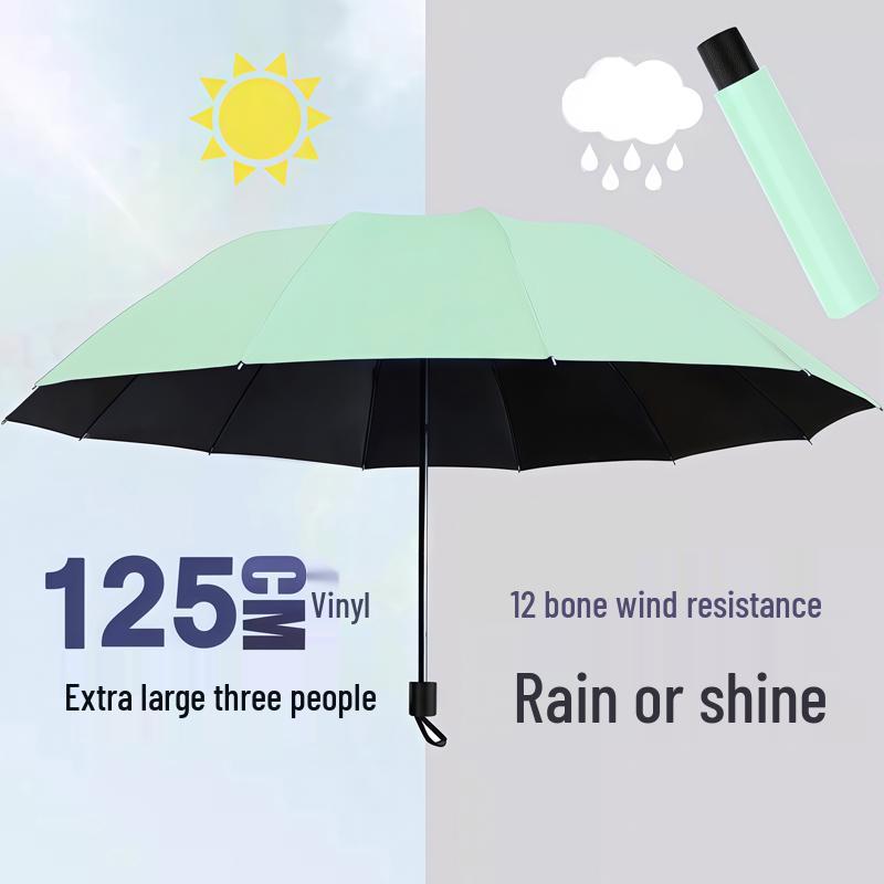 Large Dual-Use Umbrella for Sun and Rain, Manual Folding, Reinforced for Two, Black Glue Sunscreen, Suitable for Men and Women