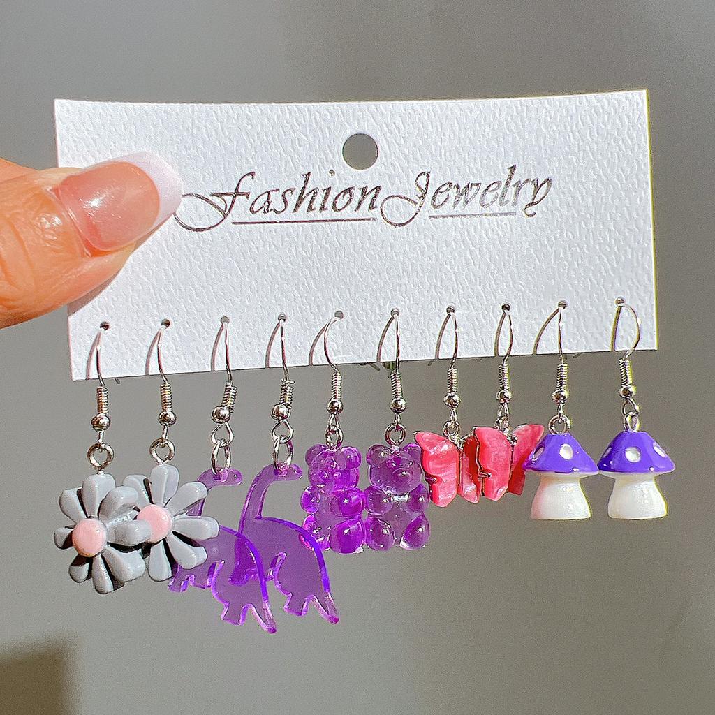 New Cute Cartoon Animal Fruit Earrings Set for Women Girl Simulated Resin Acrylic Food Drink Icecream DIY Dangle Earring Jewelry