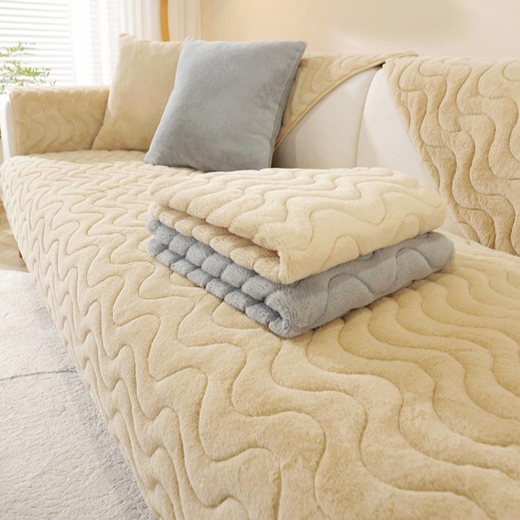 Thickened Plush Sofa Cushion Solid Color Non-slip Sofa Towel Winter Nordic Style Sofa Cover