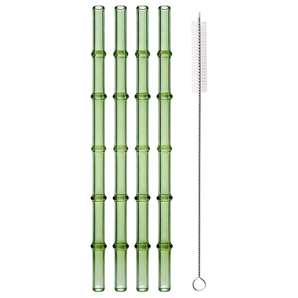 

5/10Pcs Reusable Glass Straw with Brush Green Bamboo-shaped Straws Set Suitable for Milkshakes Juices Coffee Bar Accessories 5Pcs Straight