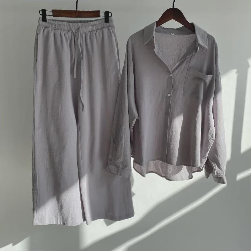 Vintage Plus Size 2-Piece Cotton Linen Set: High Waist Shirt and Loose Trousers for Women (2025)