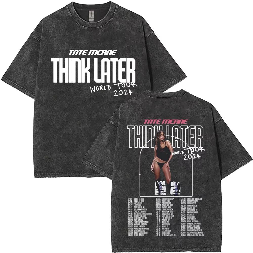 Gewaschenes Vintage Singer Tate Mcrae The Think Later Welttournee T-Shirt Herren Damen Modetrend Oversized T-Shirts Streetwear Unisex