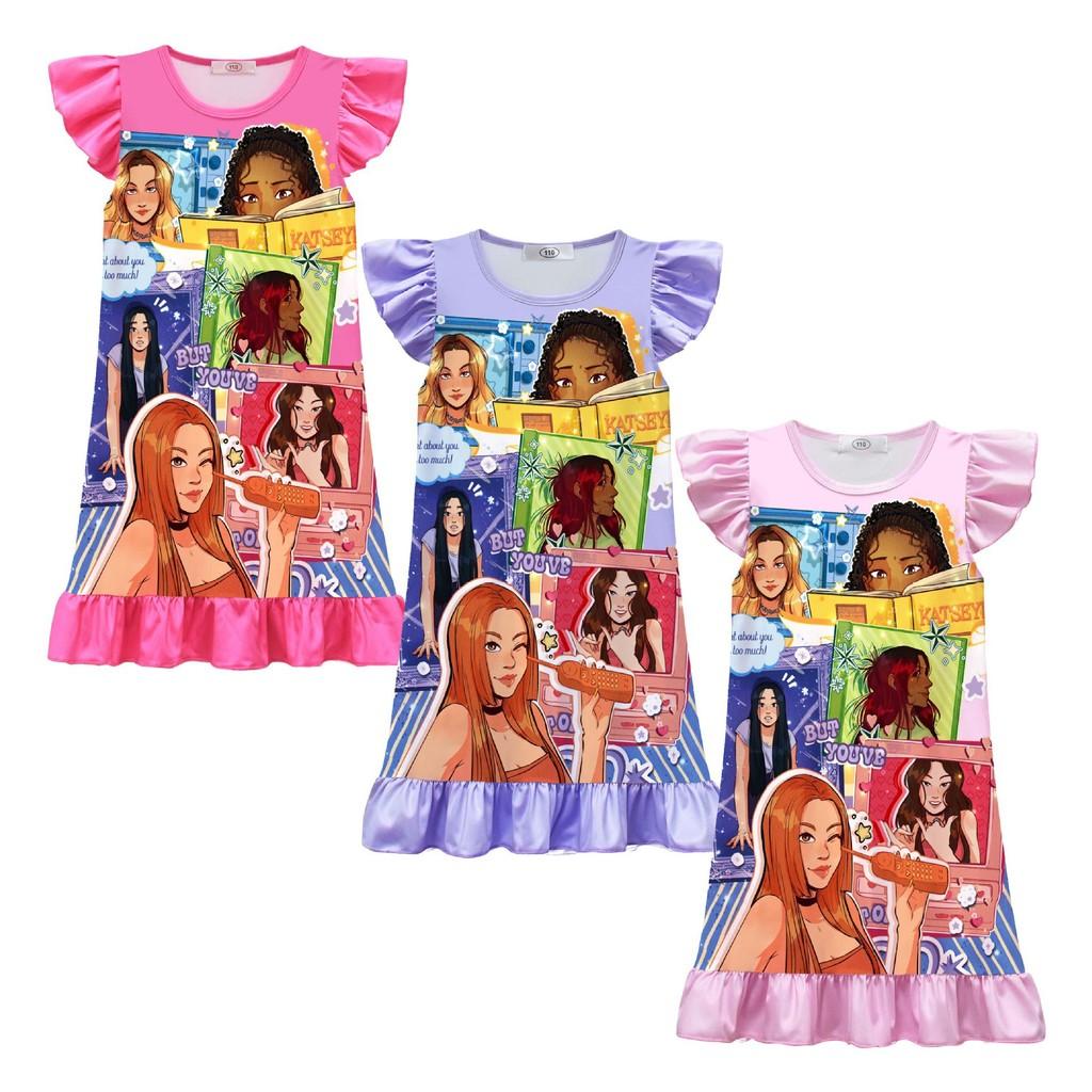 82616 Ruffle Print Kids Girls KATSEYE Casual Dress