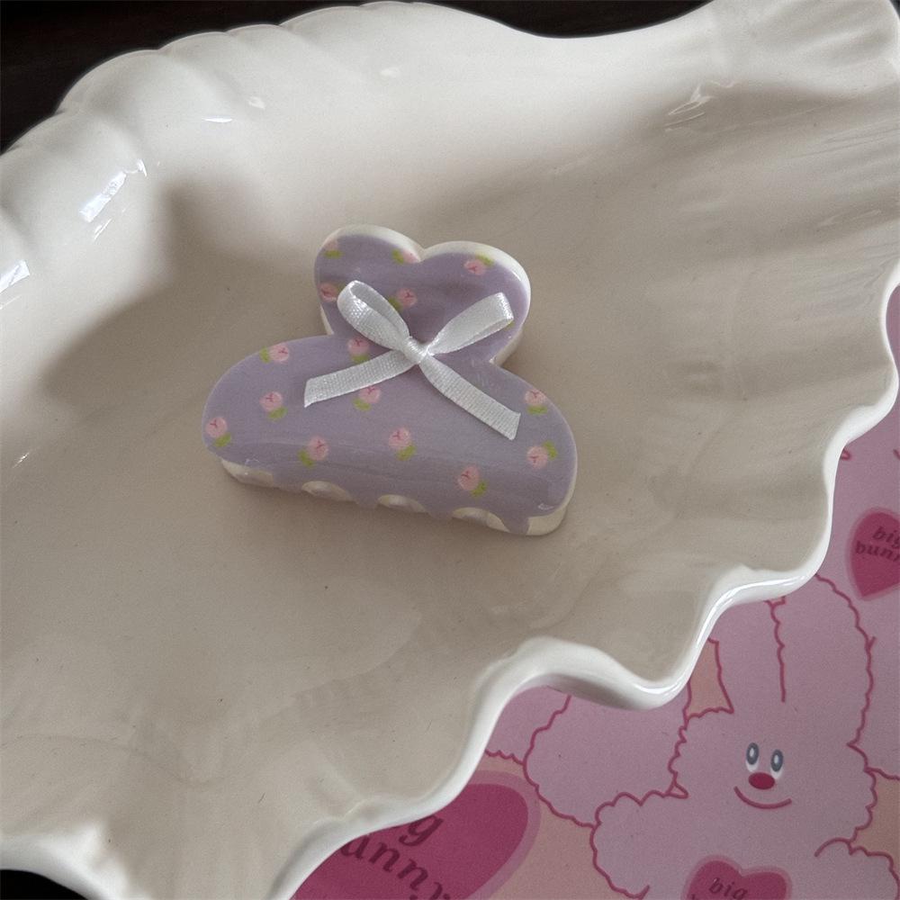 Small Floral Bow Hair Clip for Fine Hair - Perfect for Half-Up Hairstyles with a Shark Clip Design.