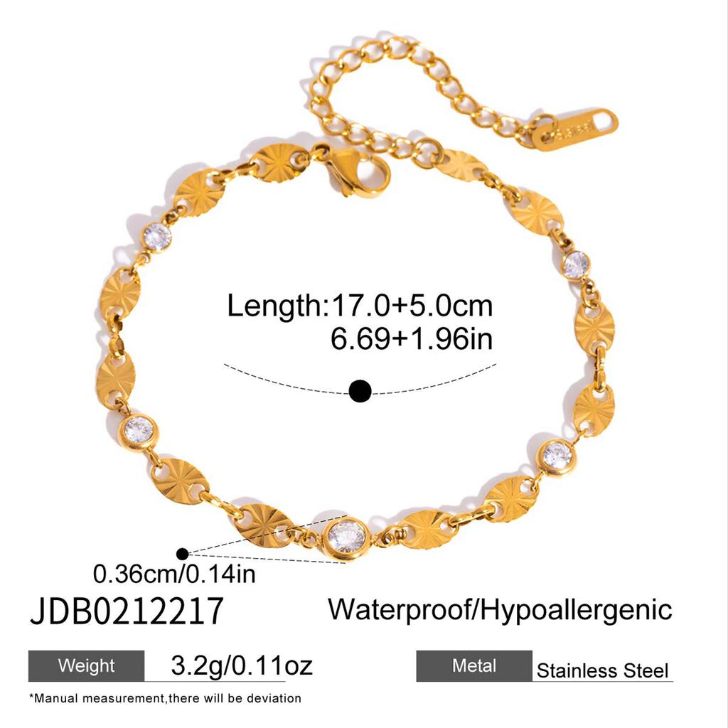 Youthway Delicate Round Zircon Bracelet For Women Minimalist 18K Gold PVD Plated Stainless Steel Bracelet Fashion Jewelry Gift