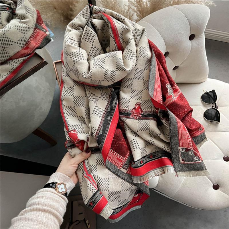 New imitation cashmere scarf women's high-end sense autumn and winter fashion thickened fringed shawl double-sided warm scarf