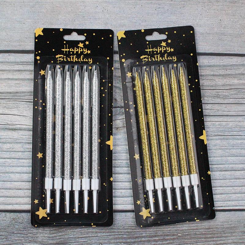 New Sticky Powder Birthday Cake Candle Gold and Silver Sucking Card 6 Packs Romantic Party Party Decoration Candles