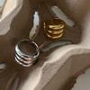 Stainless Steel Three Layer Open Rings for Women Men Vintage Smooth Gold Silver Color Ring Christmas Jewelry Gift