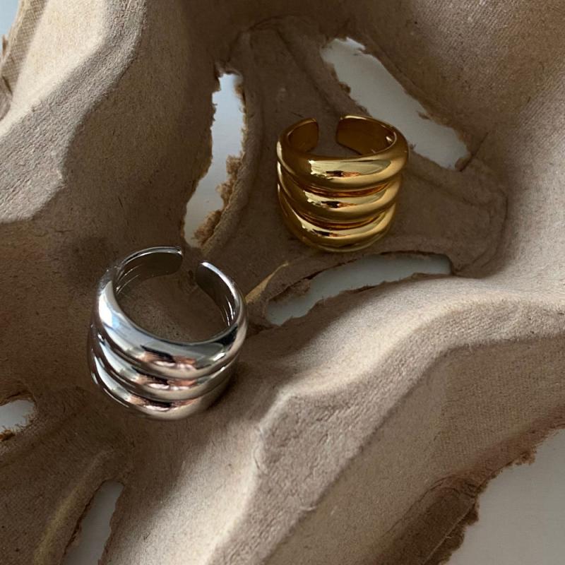 Stainless Steel Three Layer Open Rings for Women Men Vintage Smooth Gold Silver Color Ring Christmas Jewelry Gift