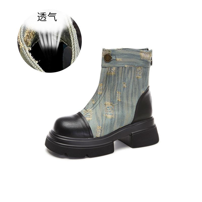 

Новые ковбойские сапоги 2025 осень ботинки Мартина женские старые и обветшалые короткие сапоги женские повседневные на толстом каблуке универсальные женские сапоги 40 синий