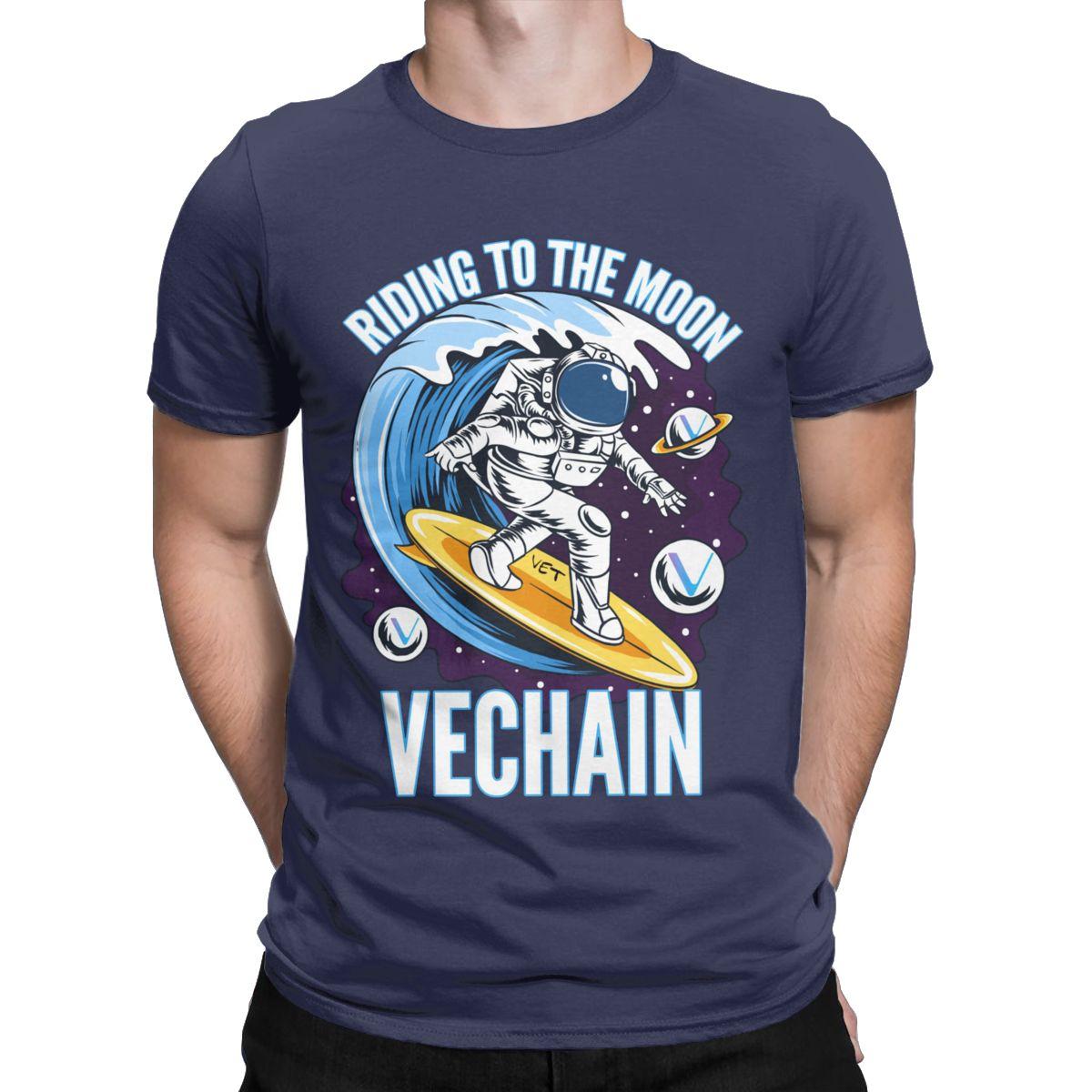 

Riding To The Moon VeChain VET Crypto Men T Shirts Blockchain Novelty Tees Short Sleeve Crewneck T-Shirt 100% Cotton Clothes 4XL