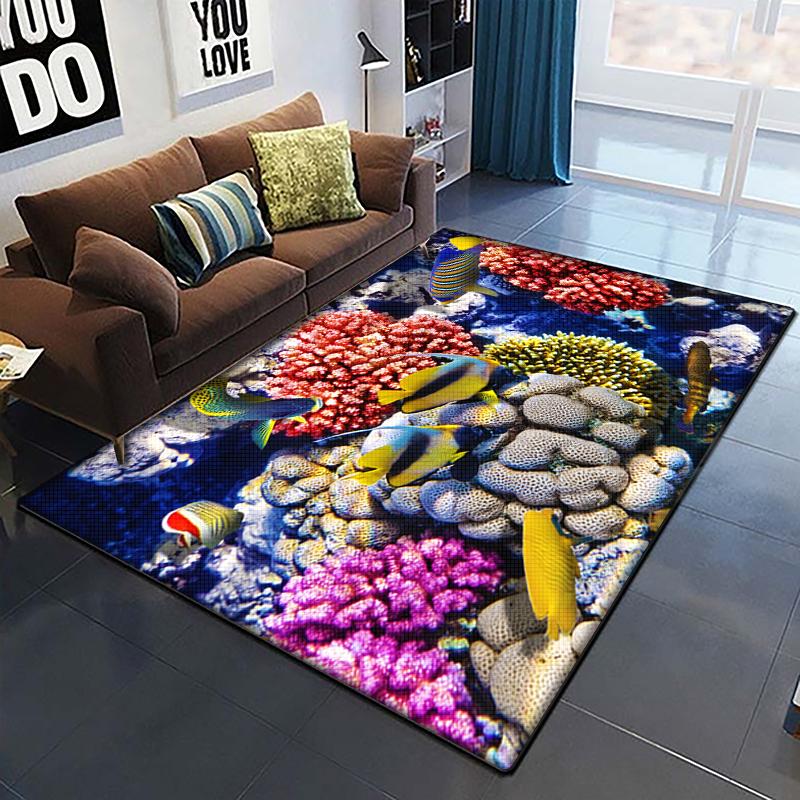 Marine Fish Beautiful Painting Carpet for Living Room Large Area Rug Black Soft Carpet Home Decoration Mats Boho Rugs Picnic
