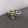 Vintage Thai Feather Ring Unisex Bold Wings Cross Graffiti Letter Open Ring