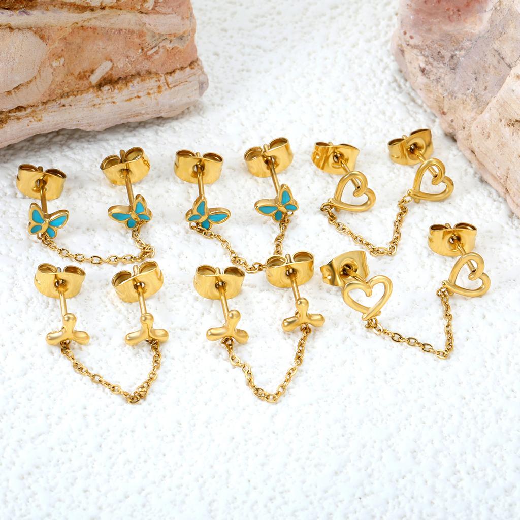Personalized Long Heart Drip Oil Screw Ear Bone Studs Double Ear Piercing Earrings for Women