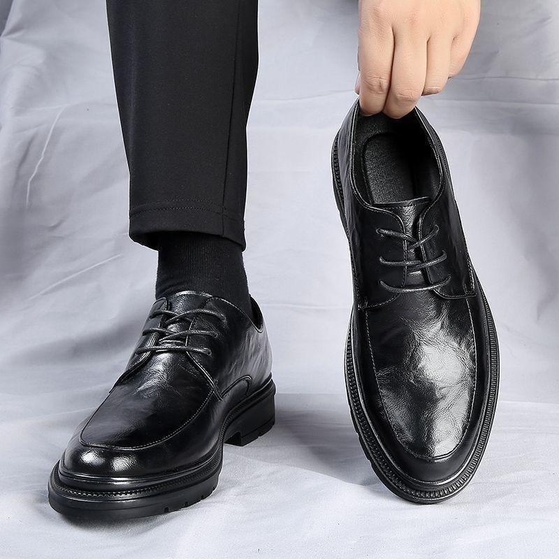 Black Solid Color Round Toe Lace-up Men's Formal Shoes Elegant and Classic Suit Office Clothing Gentleman Party Social Shoe Male
