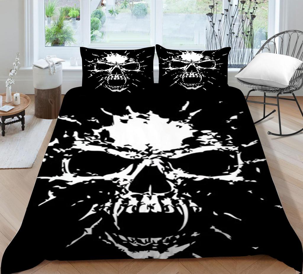 Bed Cover Home Bedclothes Bedding Set 2/3pcs 3D Skull Printing Microfiber Washable Bed Quilt Cover Set