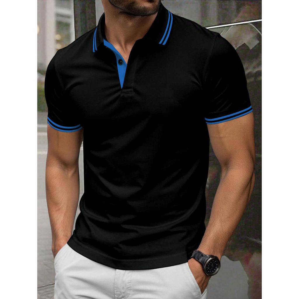 Men's Essential Striped Short Sleeve Polo Shirt, Casual Slim Fit for Daily Wear