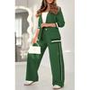 Two Piece Sets Women Pant Set Turn Down Collar Matching Sets Coats Wide Leg Long Pants Elastic Waist Casual Regular