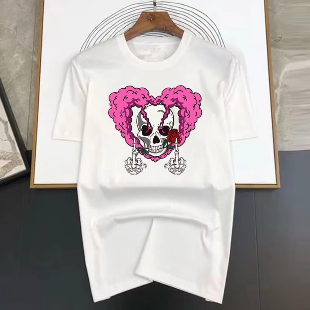 Luxury Brand Heart Skeleton Pattern Print T Shirt For Man Summer Vintage Unisex Oversized T-shirt Y2k Tops Short Sleeve Men's