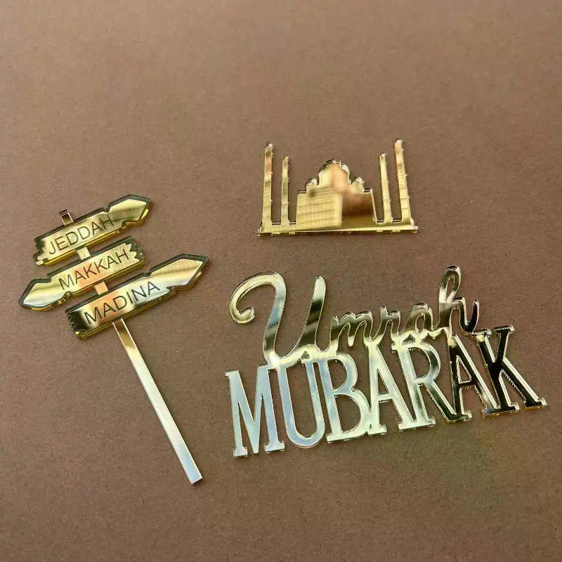 Personalizovaný nápisový topper na dort Umrah Mubarak Hajj Mubarak Zlatá barva Akrylová dekorace na dort Ozdoby na narozeninový dort
