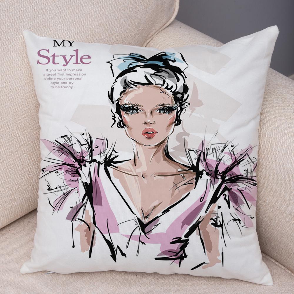 Boho Woman Art Pillowcase Double Print Fashion Lady Cushion Cover Soft Plush Portrait Pillowcase Bedroom Decor