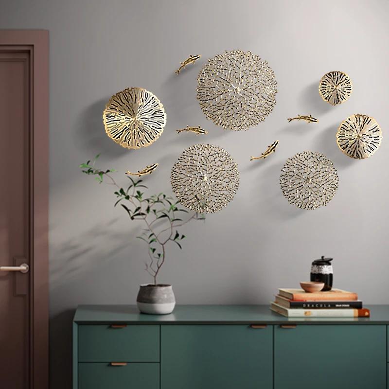 Background Home Decoration Wall Hanging Copper Pendant Metal Hollow Out Coral Lotus Leaf Fish Pond Goldfish Wall Decoration