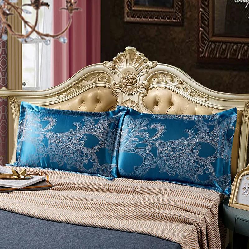 European-style Jacquard Pillowcases A Pair of Adult Pillowcases Single Student Dormitory 74*48cm Silk Satin Pillowcases 2 Pieces