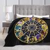 Saint Seiya Zodiac Constellation Blanket Golden Wheel with 12 Saints Design Soft Fleece Throw for Anime Fans and Collectors