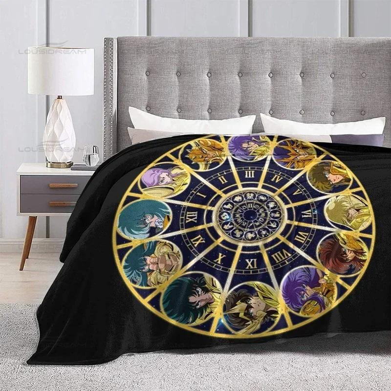 Saint Seiya Zodiac Constellation Blanket Golden Wheel with 12 Saints Design Soft Fleece Throw for Anime Fans and Collectors