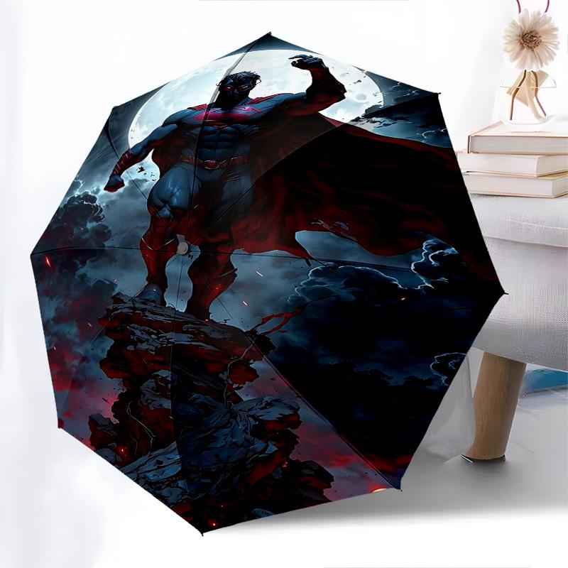 1pc Superman Moonlight Automatic Folding Umbrella - Compact 8-Rib Design, Durable Plastic & Iron1192L