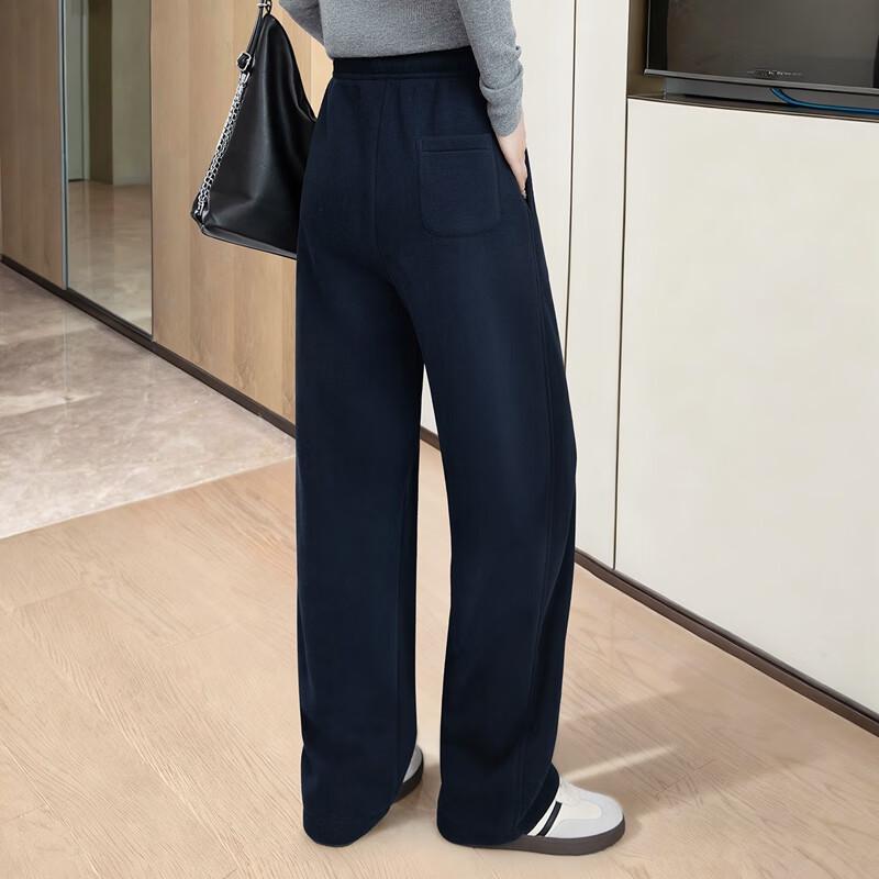 Women's Fleece-Lined Drawstring Wide-Leg Casual Pants