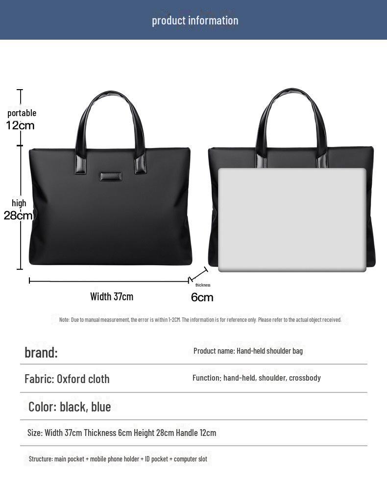 Men's & Women's Waterproof Oxford Cloth Briefcase: Casual Handheld Bag for Documents or Laptop, Ideal for Commuting or Conferences.