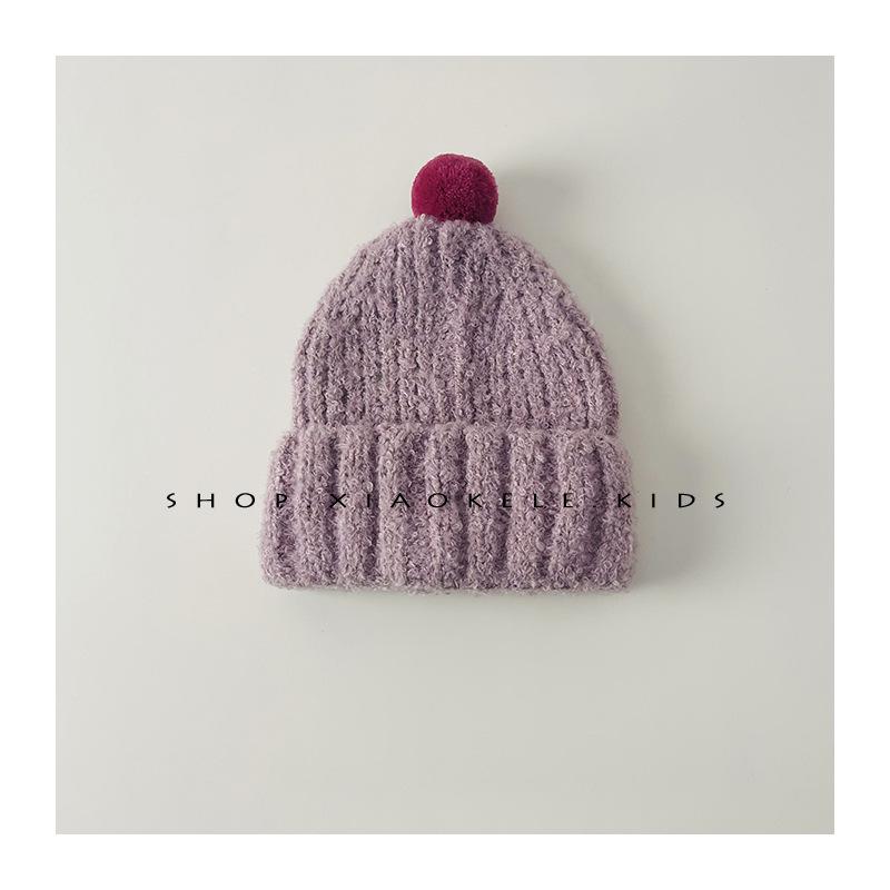 Children's Knitted Hat Autumn and Winter New Cute Fur Ball Baby Warm Ear Protection Hat Boys and Girls Hat