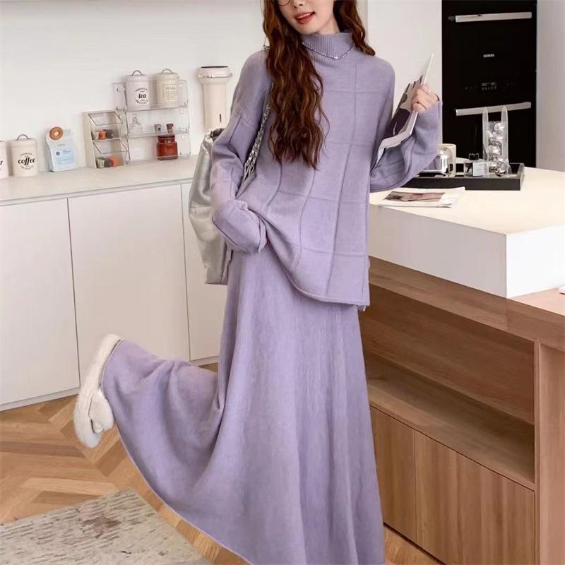 Зима Осень Женщины Твердые свитера Вязание Базовый Мода О-образный вырез Стиль Свободный пуловер свитер One Size фиолетовый