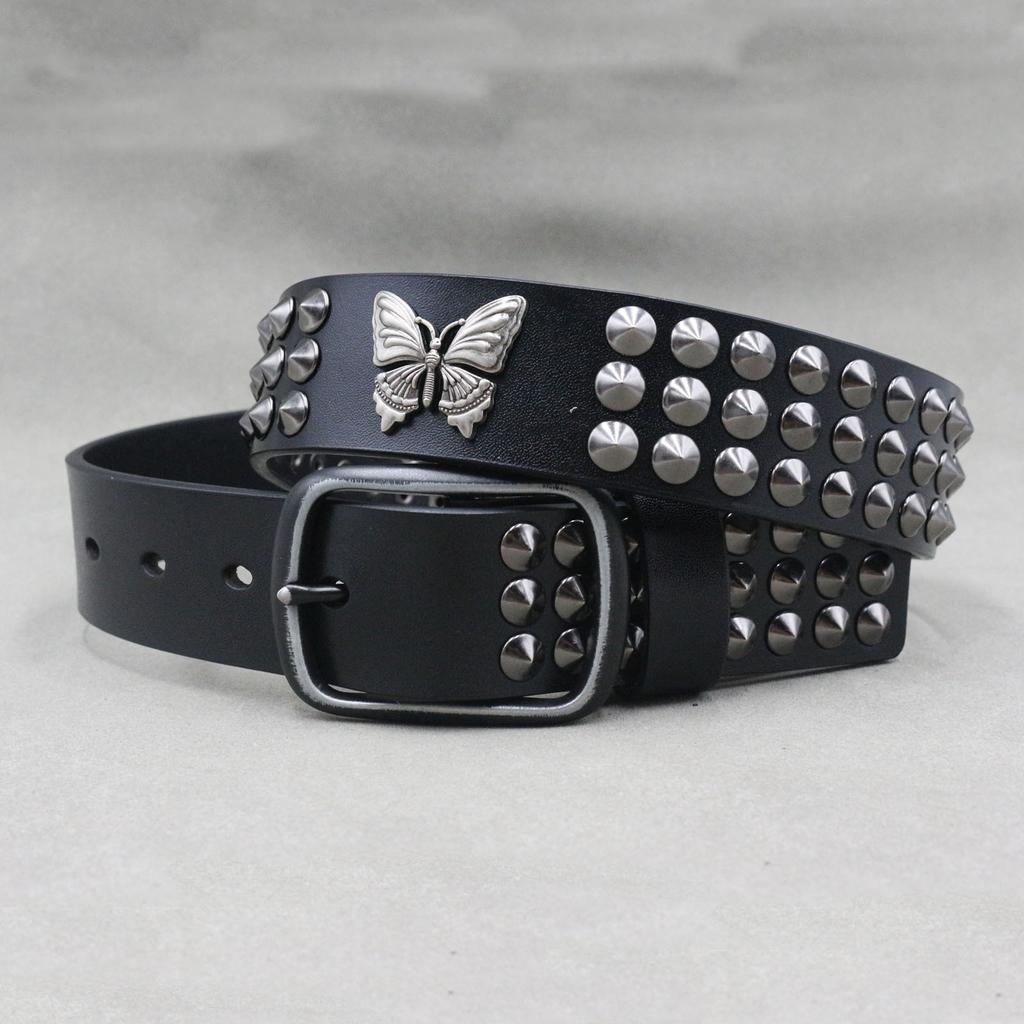 Rivet Belt Men's Punk Style European and American Personality Butterfly Women's Belt Hip-hop Style Neutral Cowhide Belt