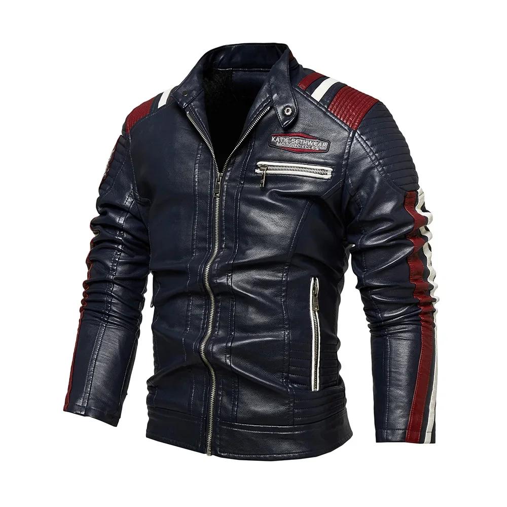 Menn mote skinnjakke menn høst motorsykkel slim fleece jakke herre vår utendørs uformelle motorsykkel PU skinnjakke