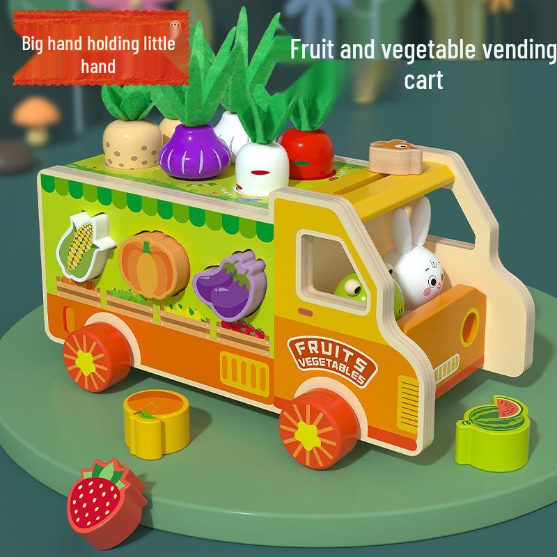 

Деревянная детская игрушка: Тележка с животными, фруктами и овощами с сопоставлением по форме и цвету для возраста 1-3 года