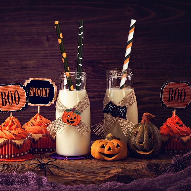 25/50 Stück Halloween Papierstrohhalme Kürbis Fledermaus Spinne Geist Muster Trinkhalm Halloween Party Heimbar Dekoration Zubehör