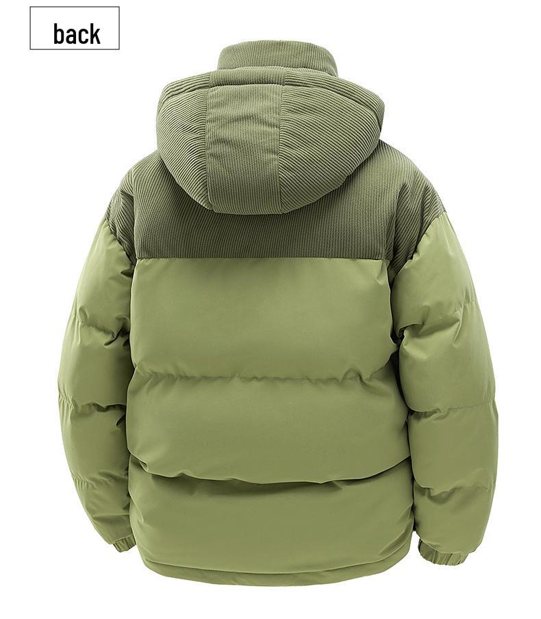 Men's Winter Color Block Hooded Jacket – Windproof Cotton Padded Coat with Plus Velvet Lining