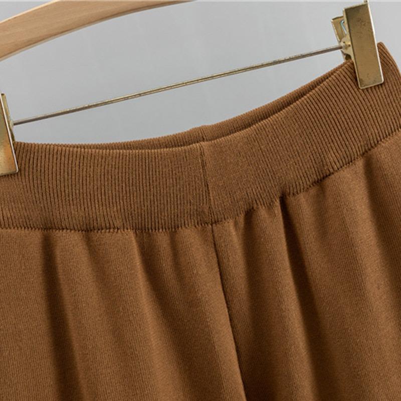 Causal Contrasting Color Knitted Trousers Suit Women Autumn Winter Loose Long Sleeve Sweater Wide Leg Pants Outfits Two Piece Set